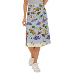 Fish Ocean Sea Water Diving Blue Midi Panel Skirt by Ndabl3x