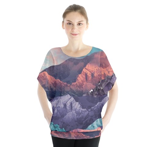 Adventure Psychedelic Mountain Batwing Chiffon Blouse by Ndabl3x