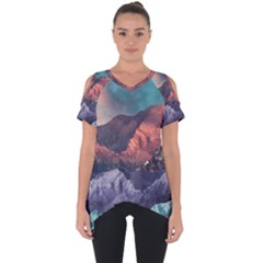 Adventure Psychedelic Mountain Cut Out Side Drop T-shirt by Ndabl3x