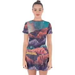 Adventure Psychedelic Mountain Drop Hem Mini Chiffon Dress by Ndabl3x