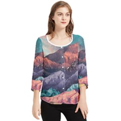 Adventure Psychedelic Mountain Chiffon Quarter Sleeve Blouse by Ndabl3x