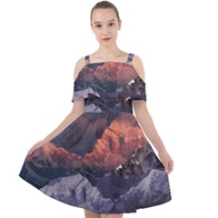 Adventure Psychedelic Mountain Cut Out Shoulders Chiffon Dress by Ndabl3x