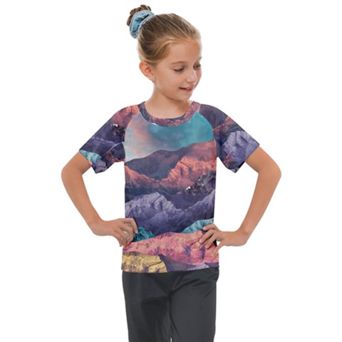 Adventure Psychedelic Mountain Kids  Mesh Piece T-shirt by Ndabl3x