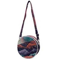 Adventure Psychedelic Mountain Crossbody Circle Bag by Ndabl3x