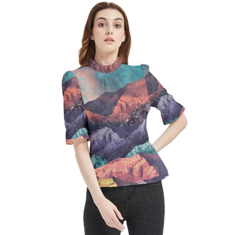 Adventure Psychedelic Mountain Frill Neck Blouse by Ndabl3x