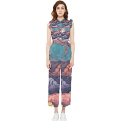 Adventure Psychedelic Mountain Women s Frill Top Chiffon Jumpsuit by Ndabl3x