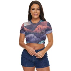 Adventure Psychedelic Mountain Side Button Cropped T-shirt by Ndabl3x