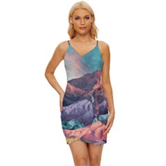 Adventure Psychedelic Mountain Wrap Tie Front Dress by Ndabl3x