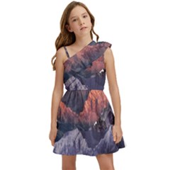 Adventure Psychedelic Mountain Kids  One Shoulder Party Dress by Ndabl3x