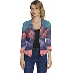 Adventure Psychedelic Mountain Women s Casual 3/4 Sleeve Spring Jacket by Ndabl3x