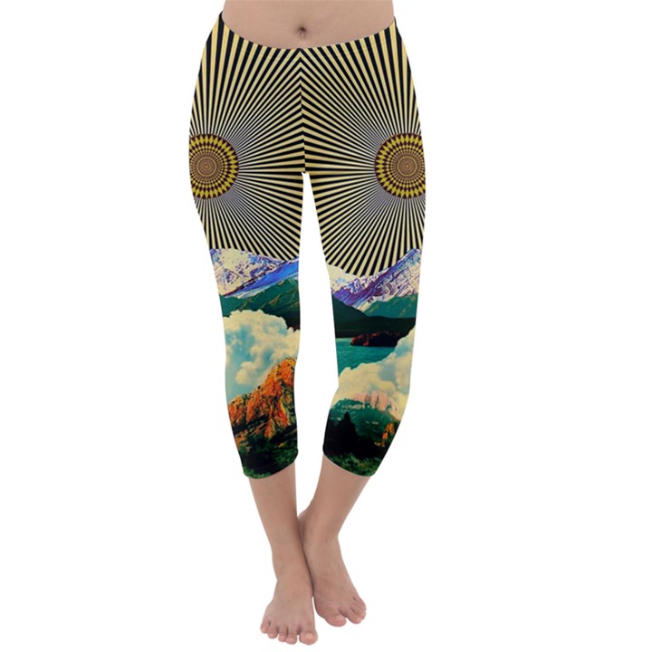 Surreal Art Psychadelic Mountain Capri Winter Leggings 