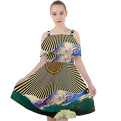 Surreal Art Psychadelic Mountain Cut Out Shoulders Chiffon Dress by Ndabl3x