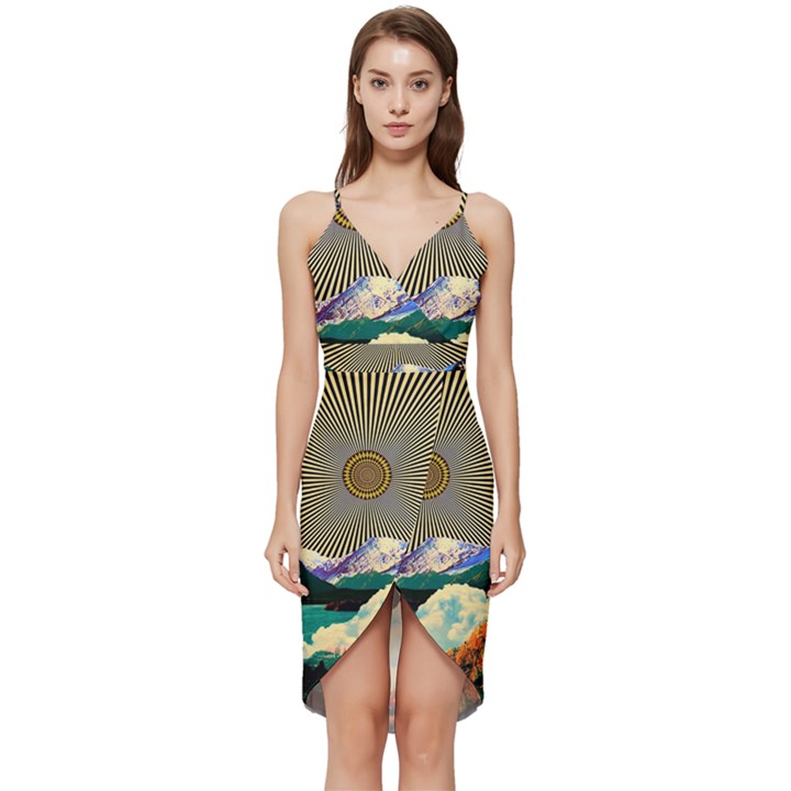 Surreal Art Psychadelic Mountain Wrap Frill Dress