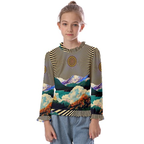 Surreal Art Psychadelic Mountain Kids  Frill Detail T-shirt by Ndabl3x