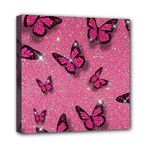 Pink Glitter Butterfly Mini Canvas 8  X 8  (stretched) by Ndabl3x