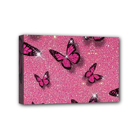 Pink Glitter Butterfly Mini Canvas 6  X 4  (stretched) by Ndabl3x