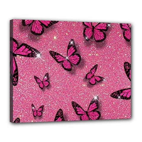 Pink Glitter Butterfly Canvas 20  X 16  (stretched) by Ndabl3x