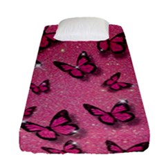 Pink Glitter Butterfly Fitted Sheet (single Size) by Ndabl3x