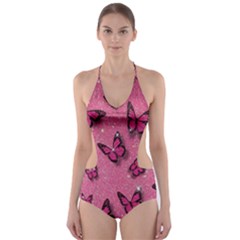 Pink Glitter Butterfly Cut-out One Piece Swimsuit by Ndabl3x