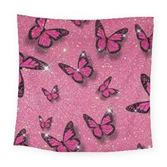 Pink Glitter Butterfly Square Tapestry (large) by Ndabl3x