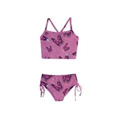 Pink Glitter Butterfly Girls  Tankini Swimsuit by Ndabl3x