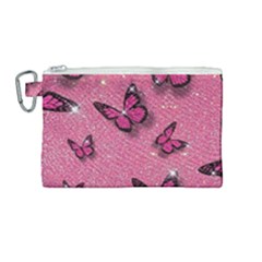 Pink Glitter Butterfly Canvas Cosmetic Bag (medium) by Ndabl3x