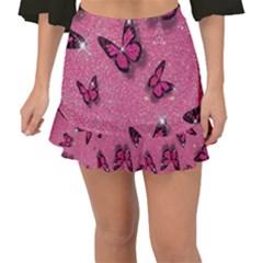 Pink Glitter Butterfly Fishtail Mini Chiffon Skirt by Ndabl3x