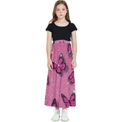 Pink Glitter Butterfly Kids  Flared Maxi Skirt by Ndabl3x