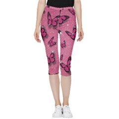 Pink Glitter Butterfly Inside Out Lightweight Velour Capri Leggings  by Ndabl3x