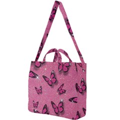 Pink Glitter Butterfly Square Shoulder Tote Bag by Ndabl3x