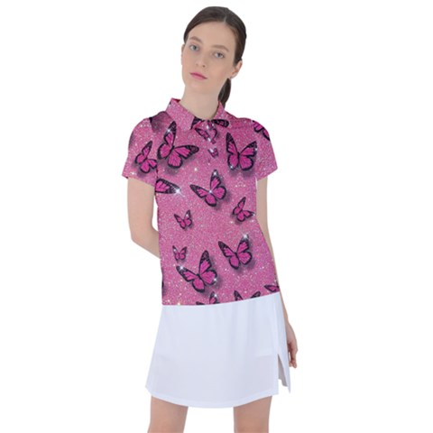 Pink Glitter Butterfly Women s Polo T-shirt by Ndabl3x