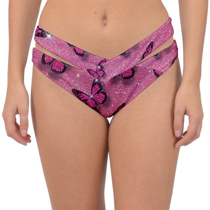 Pink Glitter Butterfly Double Strap Halter Bikini Bottoms