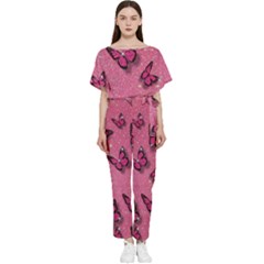 Pink Glitter Butterfly Batwing Lightweight Chiffon Jumpsuit