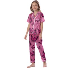 Pink Glitter Butterfly Kids  Satin Short Sleeve Pajamas Set by Ndabl3x