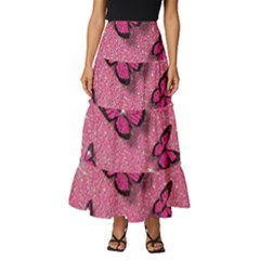 Pink Glitter Butterfly Tiered Ruffle Maxi Skirt