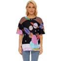 Girl Bed Space Planet Spaceship Oversized Basic T-Shirt View1