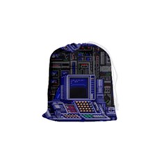 Blue Computer Monitor With Chair Game Digital Art Drawstring Pouch (small) by Bedest