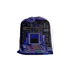 Blue Computer Monitor With Chair Game Digital Art Drawstring Pouch (medium) by Bedest