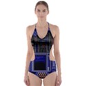 Blue Computer Monitor With Chair Game Digital Art Cut-Out One Piece Swimsuit View1