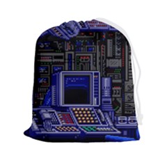 Blue Computer Monitor With Chair Game Digital Art Drawstring Pouch (2xl) by Bedest