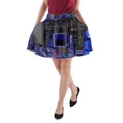 Blue Computer Monitor With Chair Game Digital Art A-line Pocket Skirt by Bedest