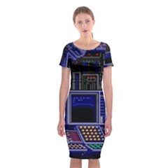 Blue Computer Monitor With Chair Game Digital Art Classic Short Sleeve Midi Dress by Bedest