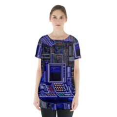 Blue Computer Monitor With Chair Game Digital Art Skirt Hem Sports Top