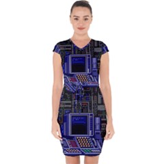 Blue Computer Monitor With Chair Game Digital Art Capsleeve Drawstring Dress  by Bedest