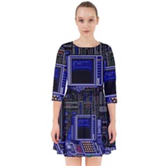 Blue Computer Monitor With Chair Game Digital Art Smock Dress by Bedest