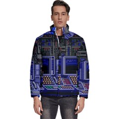 Blue Computer Monitor With Chair Game Digital Art Men s Puffer Bubble Jacket Coat by Bedest