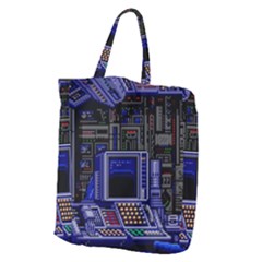 Blue Computer Monitor With Chair Game Digital Art Giant Grocery Tote by Bedest