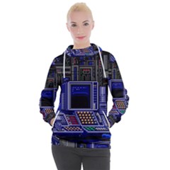 Blue Computer Monitor With Chair Game Digital Art Women s Hooded Pullover by Bedest