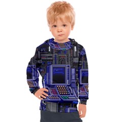 Blue Computer Monitor With Chair Game Digital Art Kids  Hooded Pullover by Bedest