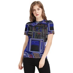 Blue Computer Monitor With Chair Game Digital Art Women s Short Sleeve Rash Guard by Bedest